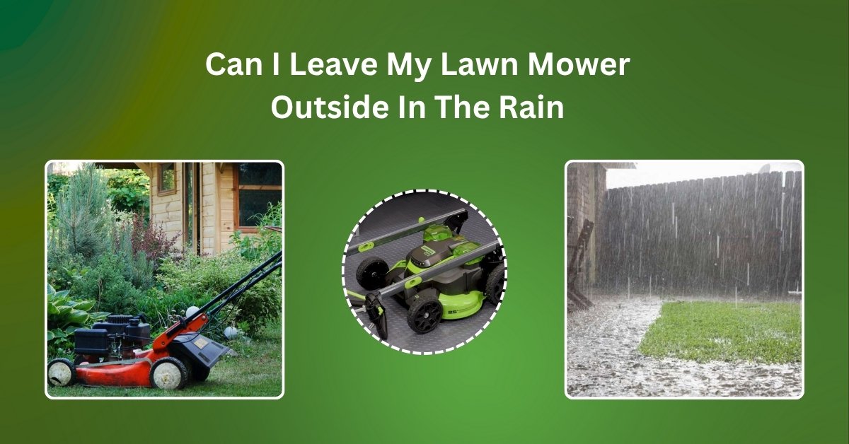 An electric lawn mower left outside in the rain without protection – showing potential damage risk