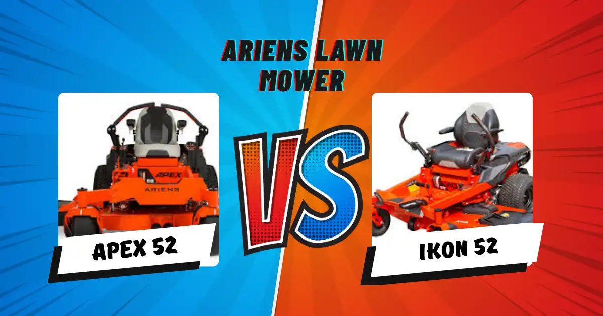 Side-by-side comparison of Ariens Apex 52 vs Ikon 52 zero-turn lawn mowers highlighting features, performance, and cutting quality