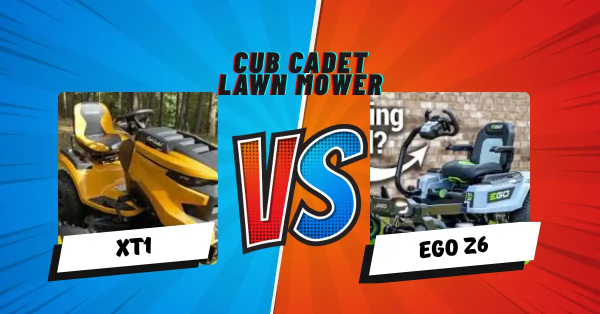 Comparison of Cub Cadet XT1 vs EGO Z6 Electric Zero-Turn lawn mowers showing features, performance, and design for homeowners