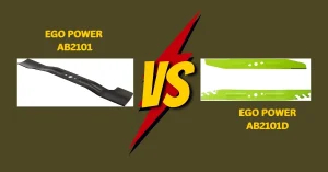 Side-by-side comparison of EGO Power+ AB2101 vs AB2101D lawn mower attachments highlighting key differences and features