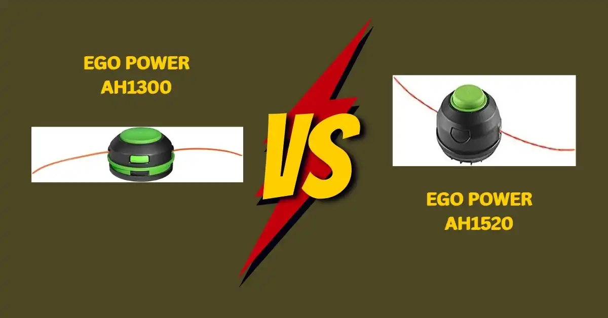 Side-by-side comparison of EGO Power AH1520 vs AH1300 string trimmer attachments highlighting key differences in design and performance
