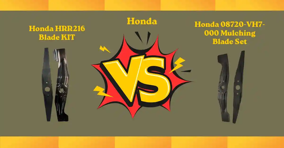 Side-by-side comparison of Honda HRR216 lawn mower and Honda 08720-VH7-000 mulching blade kit with real user insights
