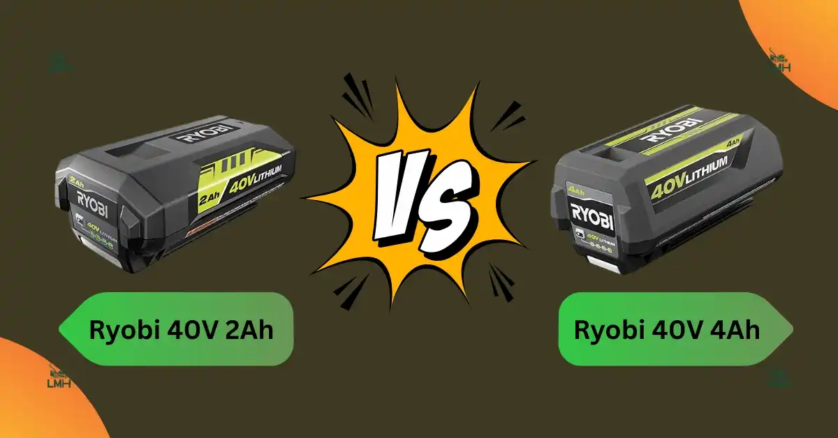 RYOBI 40V 2Ah vs 4Ah lithium-ion battery comparison showing power, runtime, and best use cases for lawn tools