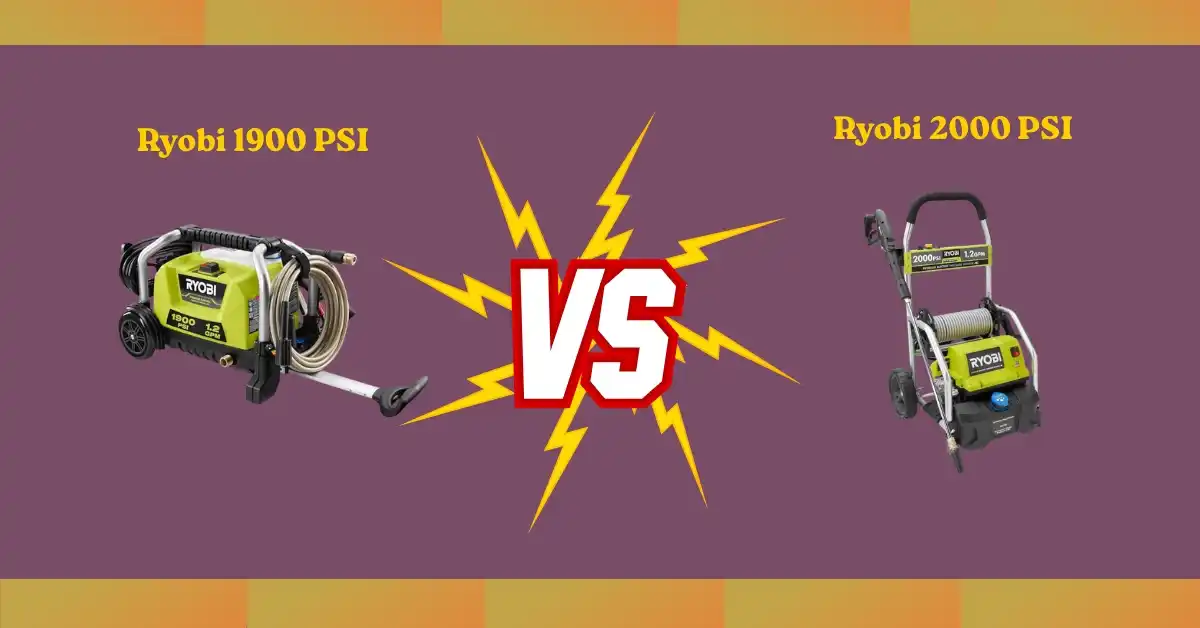 Side-by-side comparison of Ryobi 1900 PSI vs 2000 PSI pressure washers highlighting performance, power, and value differences