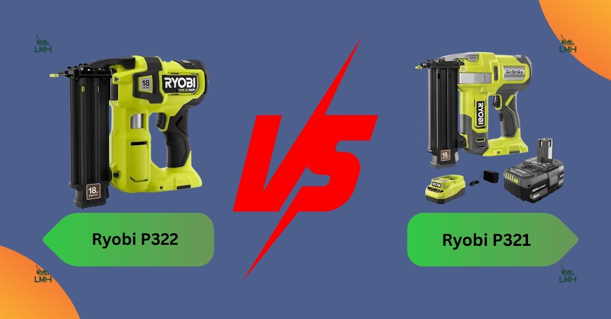 Ryobi P322 vs P321 nailer comparison 2025 – side-by-side view of cordless brad nailers from Ryobi ONE+ series