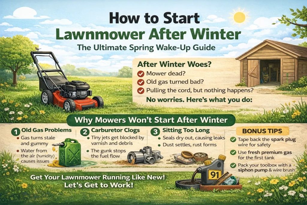 how to start lawnmower after winter