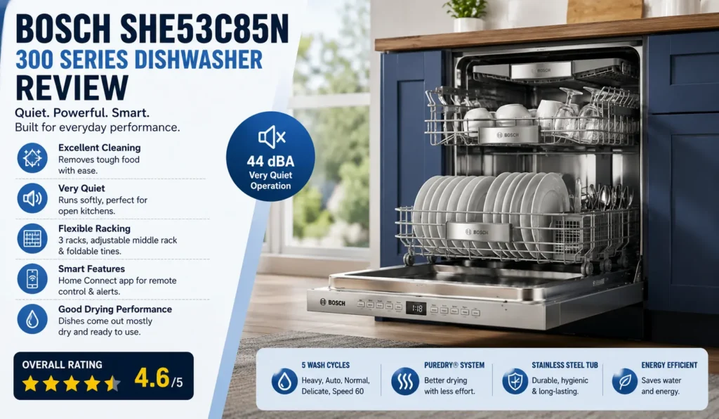 Bosch SHE53C85N 300 Series Dishwasher Review 7 Smart Pros