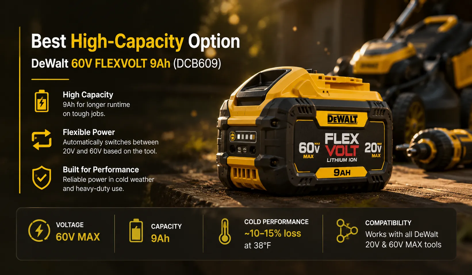Best High-Capacity Option - DeWalt 60V FLEXVOLT 9Ah (DCB609)