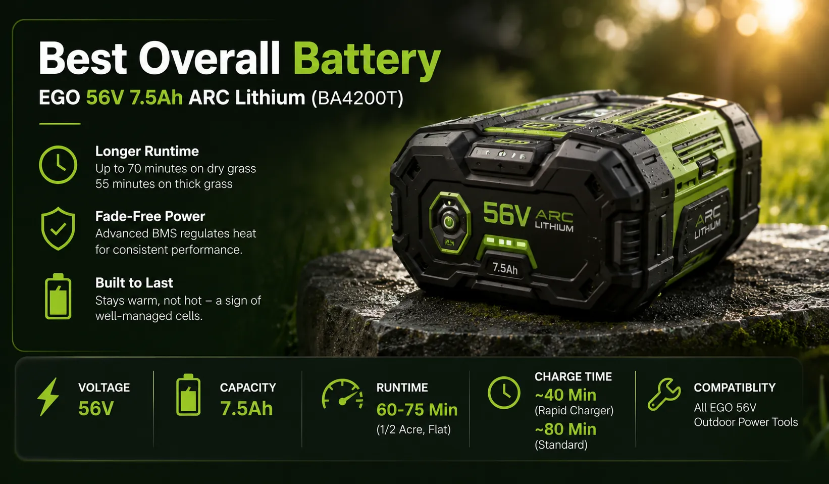 Best Overall Battery - EGO 56V 7.5Ah ARC Lithium (BA4200T)
