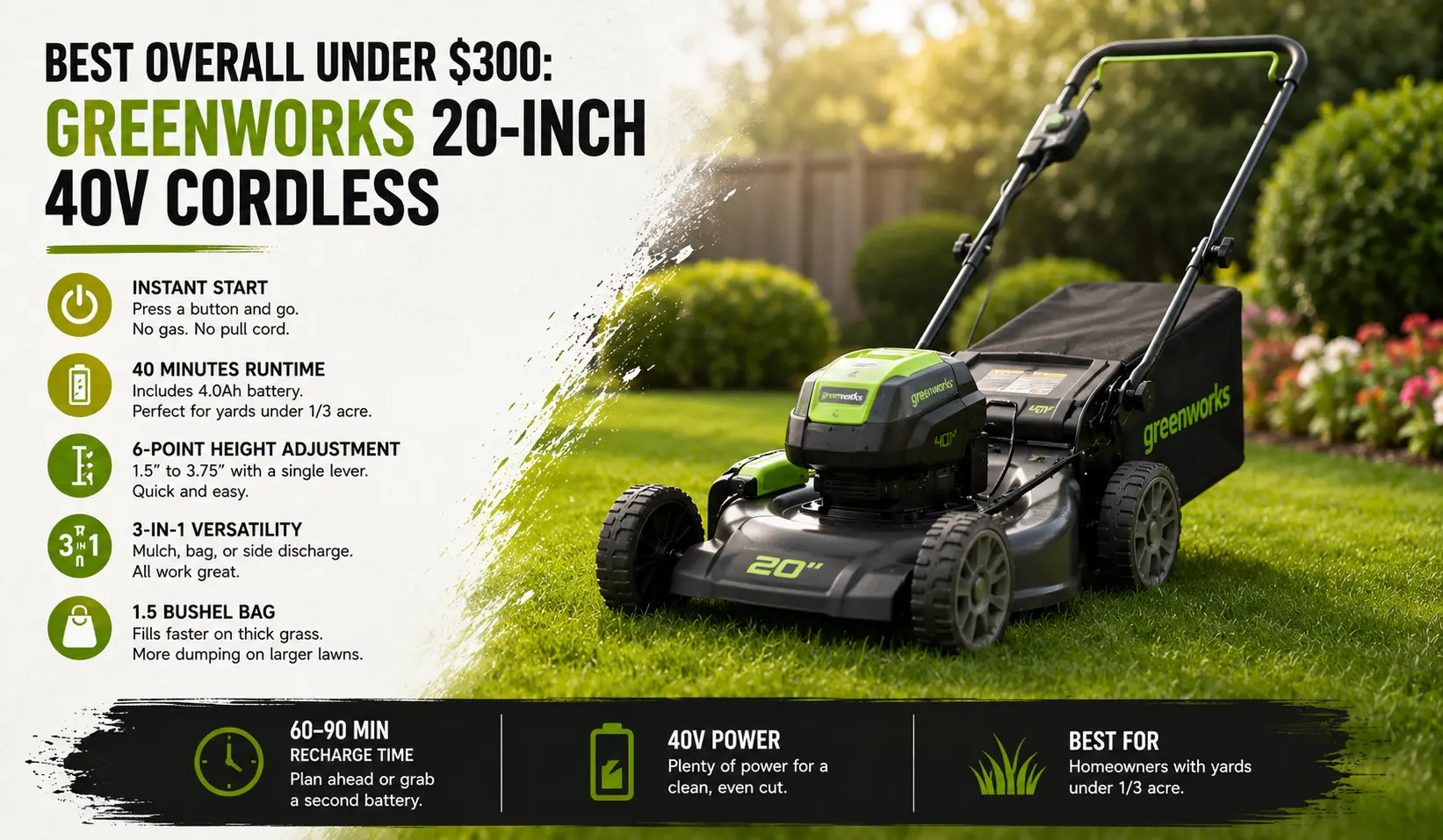 Best Overall Under $300 Greenworks 20-inch 40V Cordless