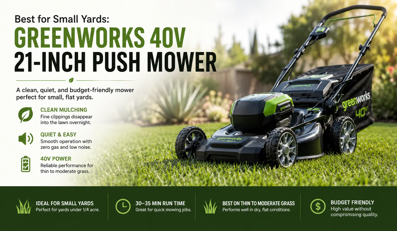 Best for Small Yards Greenworks 40V 21-Inch Push Mower