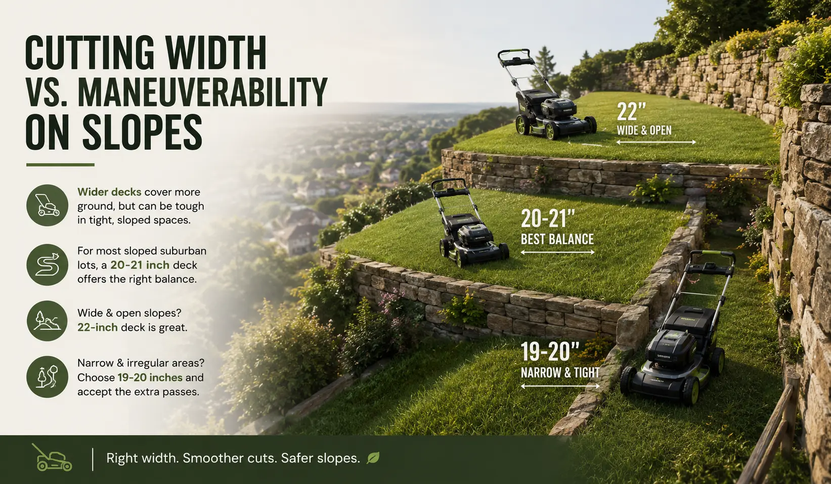 Cutting Width vs. Maneuverability on Slopes