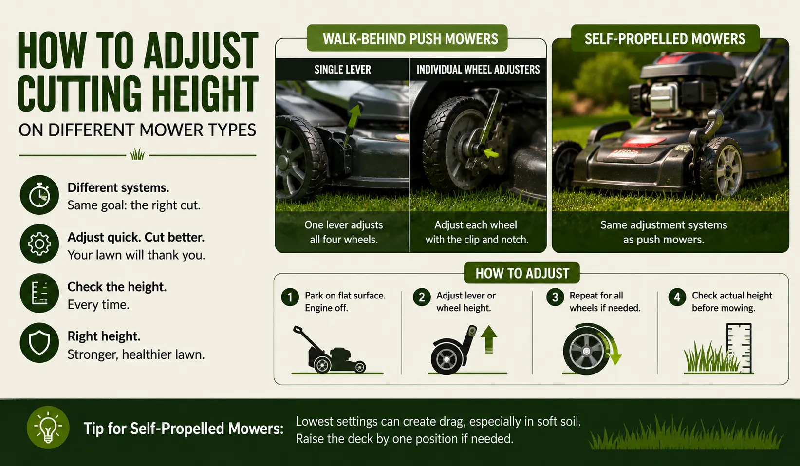 How to Adjust Cutting Height on Different Mower Types