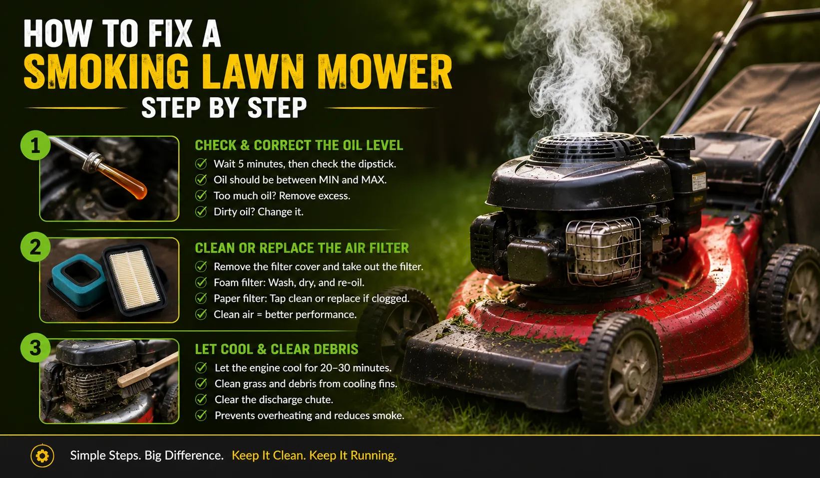 How to Fix a Smoking Lawn Mower - Step by Step