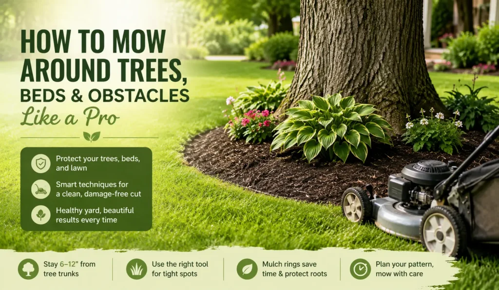 How to Mow Around Trees, Flower Beds and Obstacles