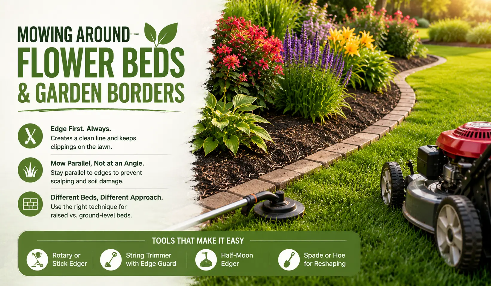 Mowing Around Flower Beds and Garden Borders