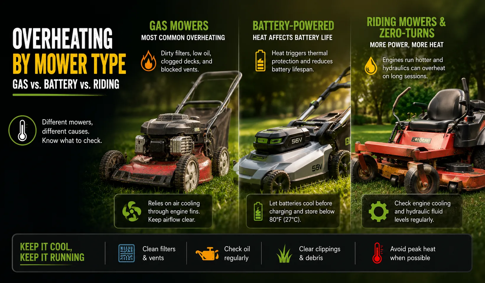 Overheating by Mower Type - Gas vs. Battery vs. Riding