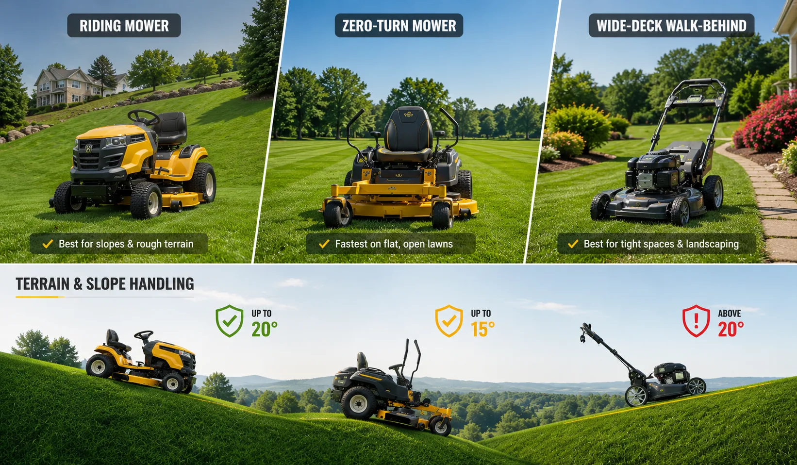 Riding Mowers vs. Zero-Turn vs. Wide-Deck Walk-Behinds