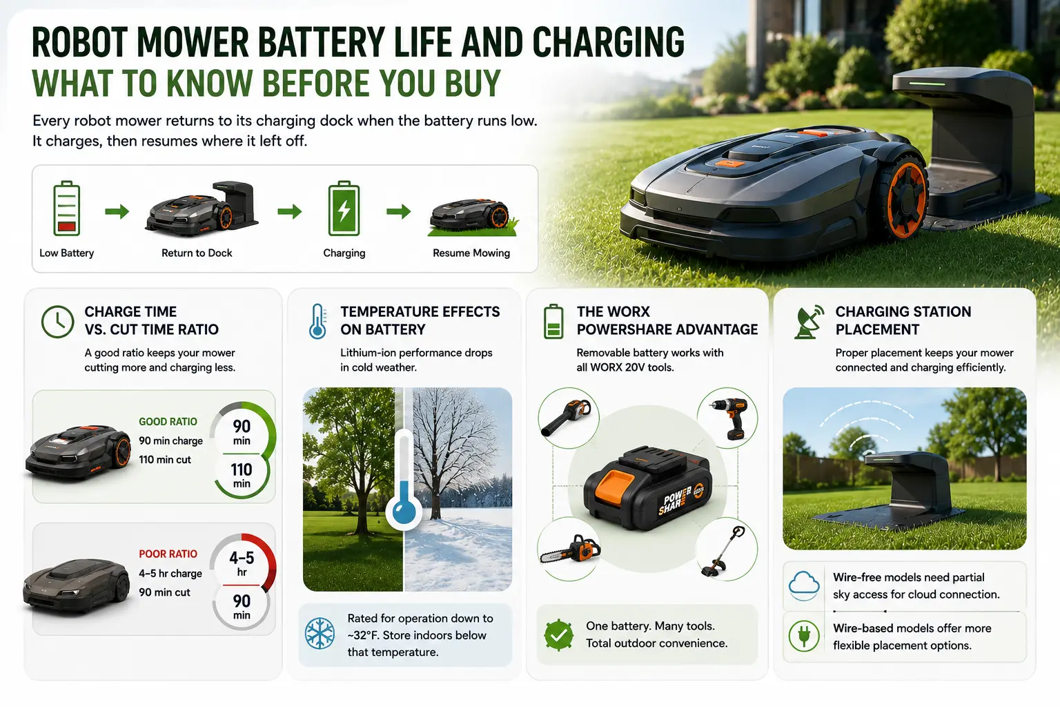 Robot Mower Battery Life and Charging