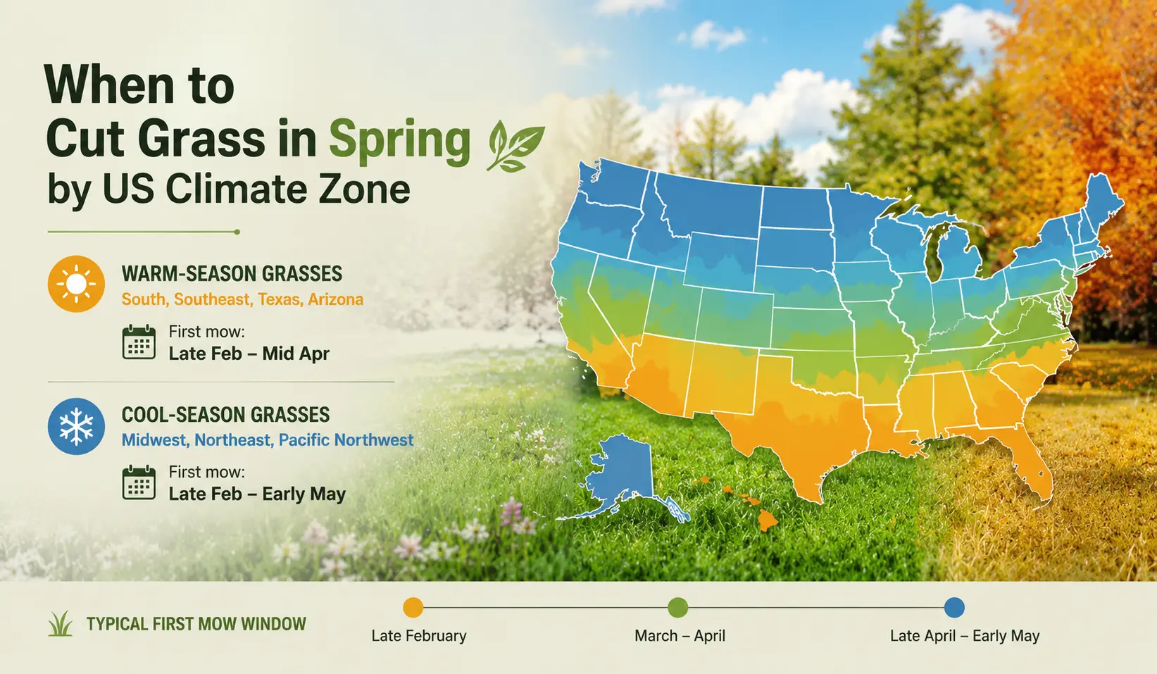 When to Cut Grass in Spring by US Climate Zone