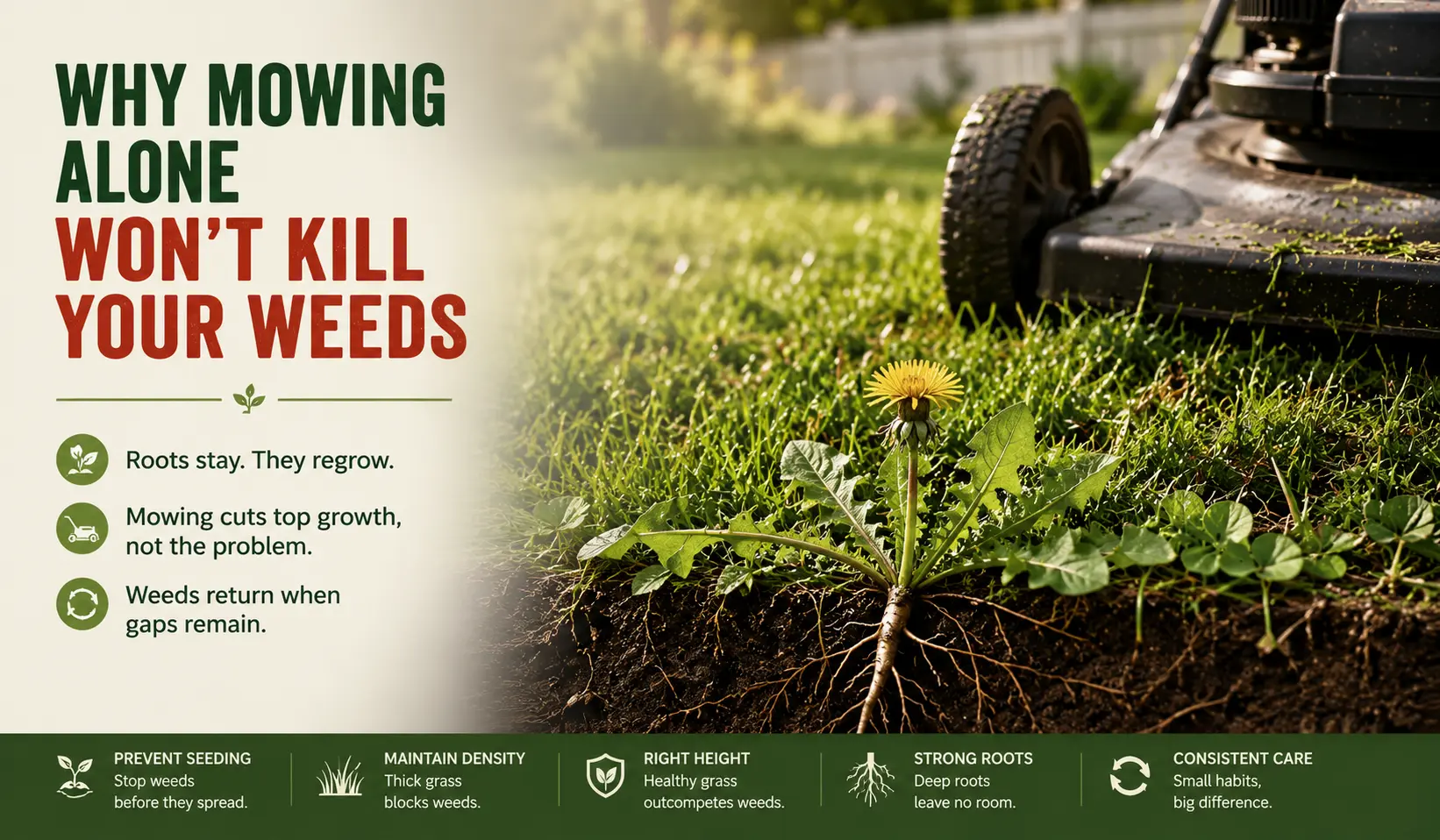 Why Mowing Alone Won't Kill Your Weeds
